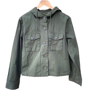 NWT Popsugar Olive Green Cropped Hooded Utility Coat Jacket Women Large